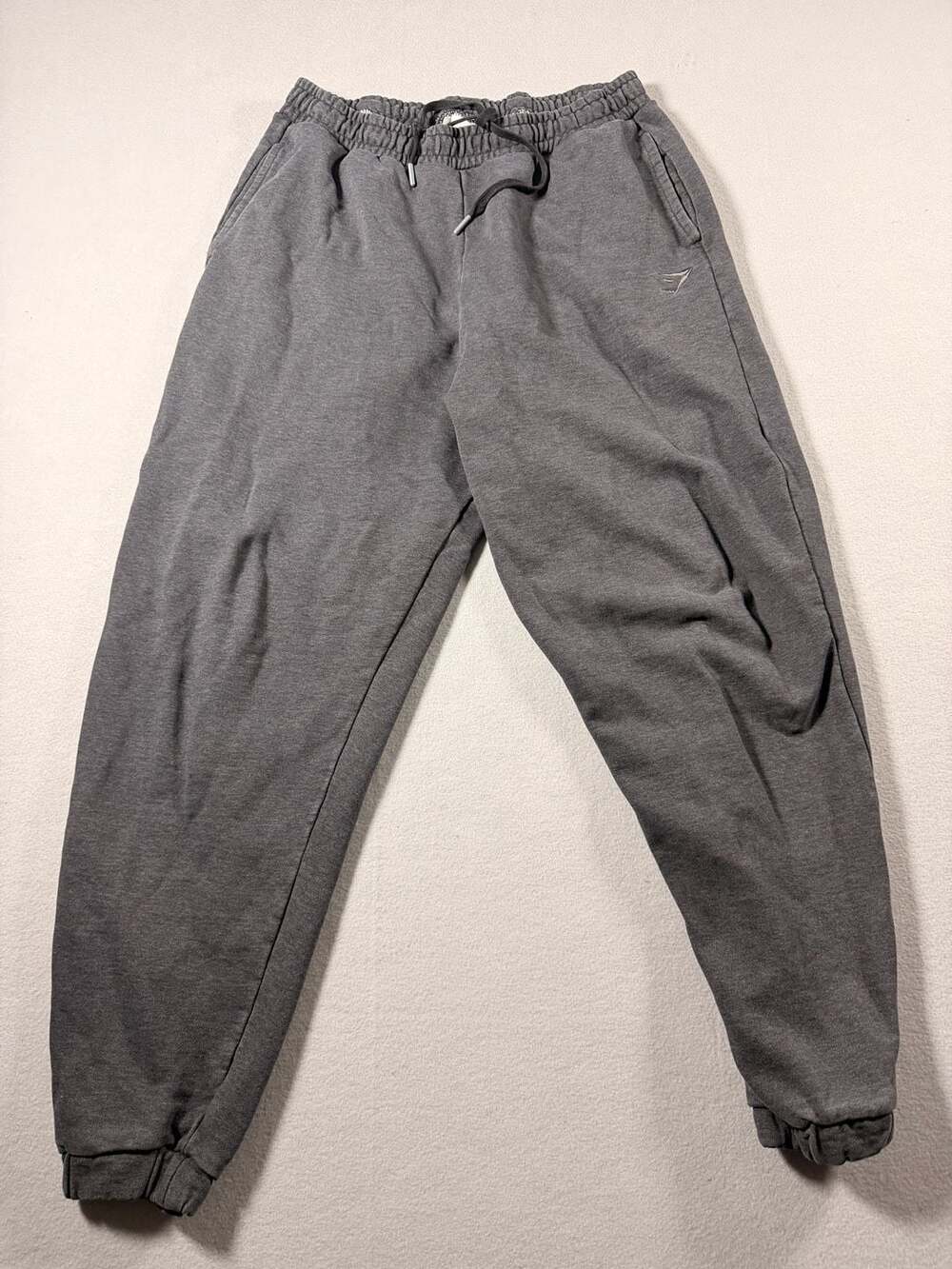 Gymshark Men's Grey Jogger Sweatpants with Drawstring and Logo, Size Large